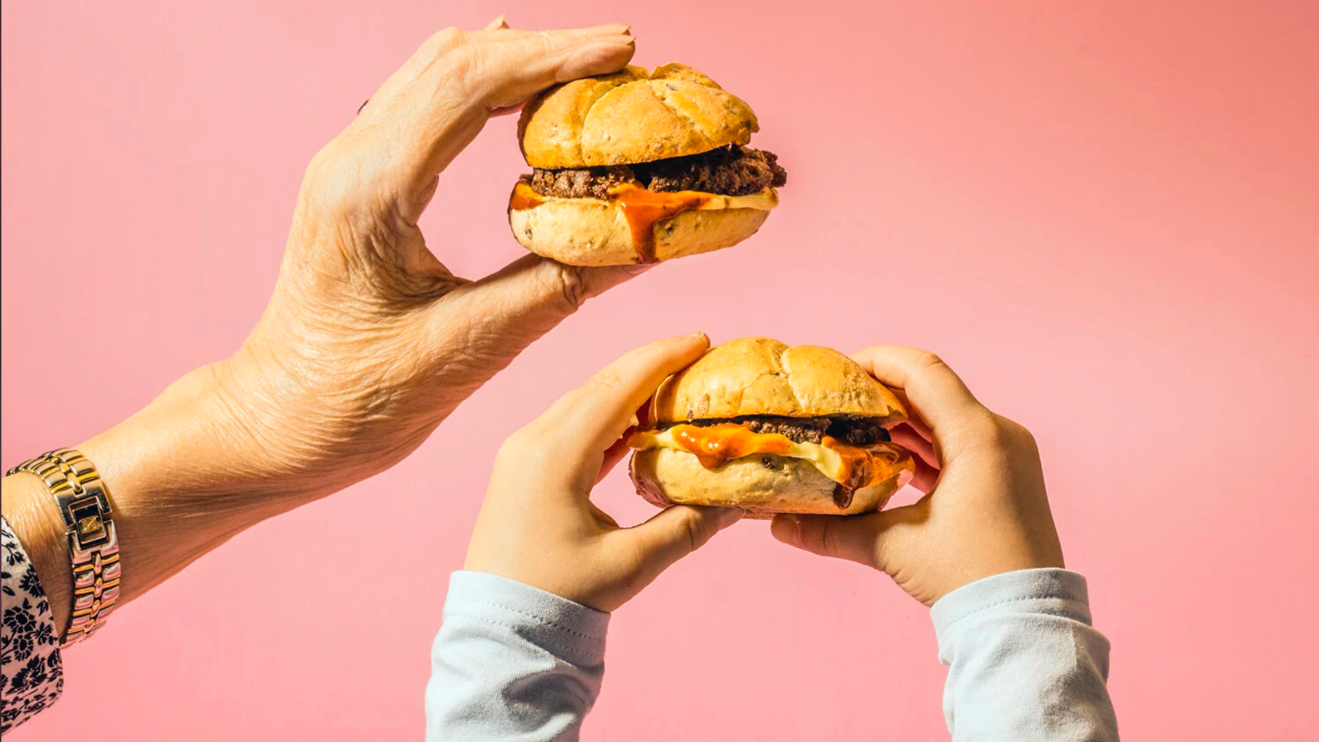 Generations sharing burgers — editorial campaign