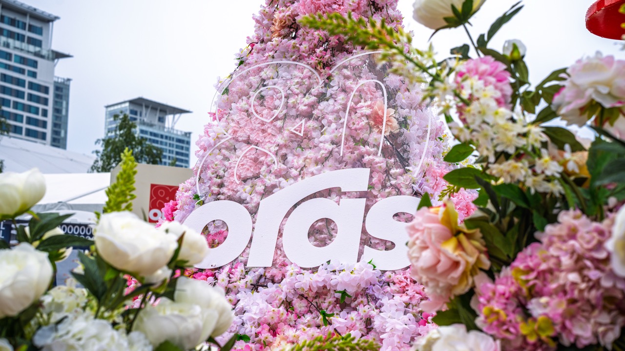 Oras brand installation with pink florals