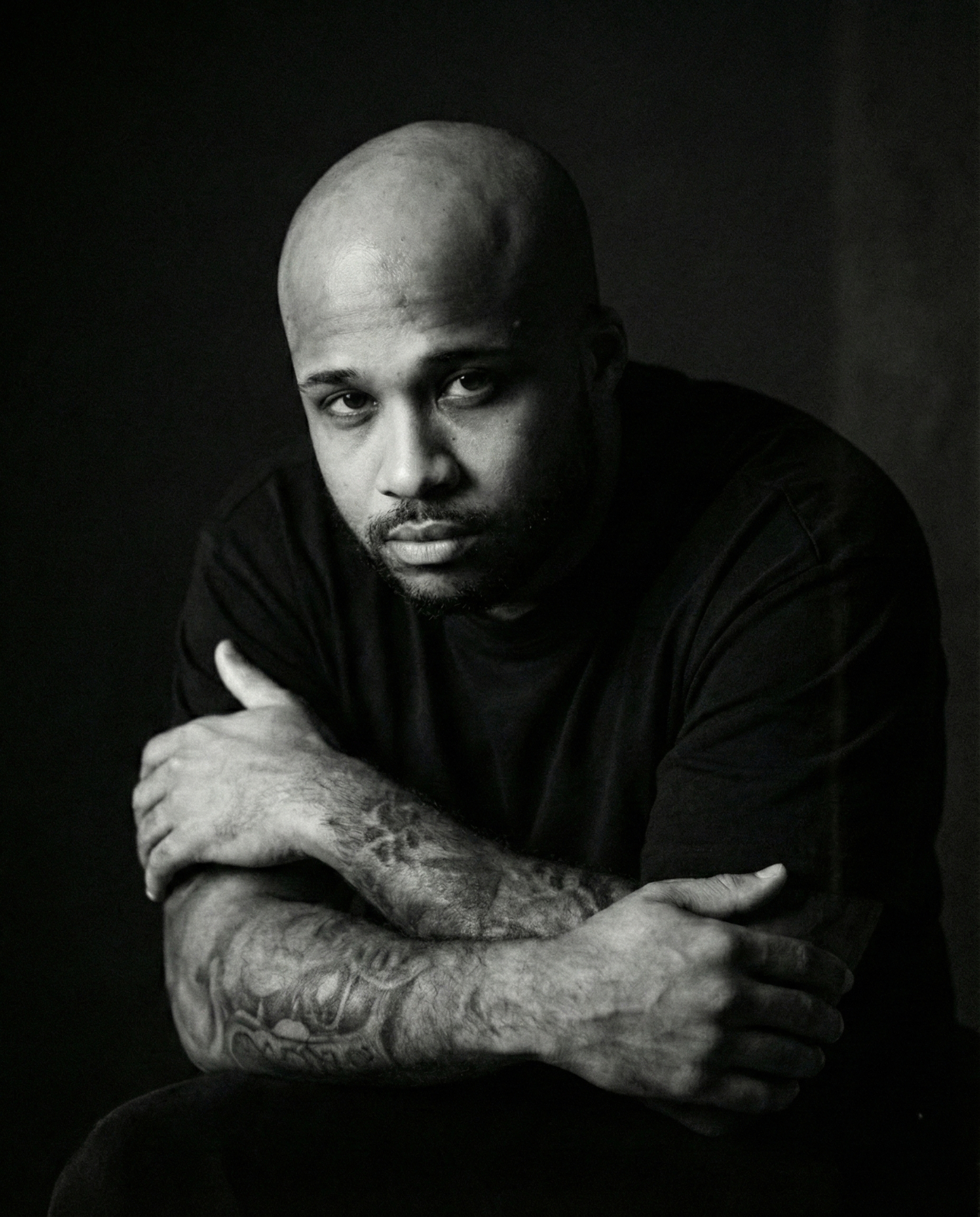 Black and white studio portrait — Sam Jammeh